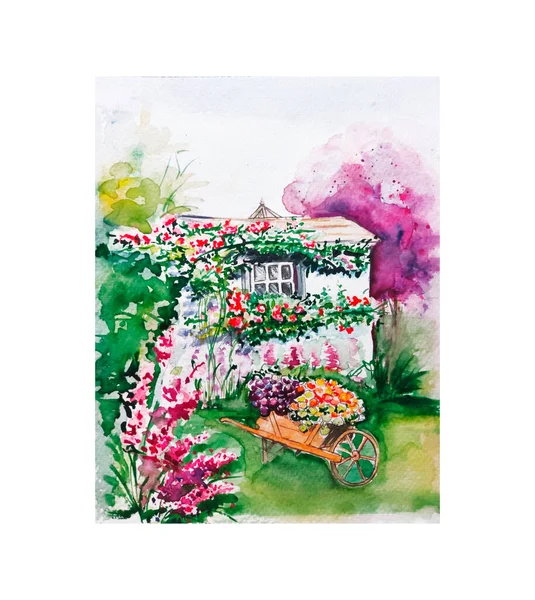 Aquarelle Çiçek Bahçesi Çizimi — Stok fotoğraf