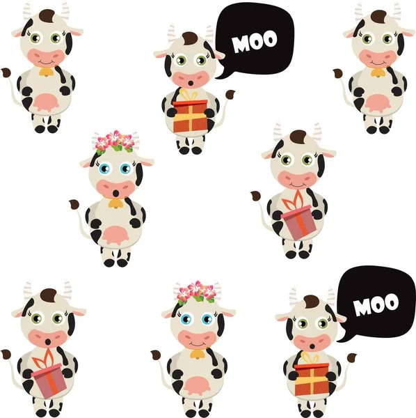 Print Funny Cartoon Cow Vector Illustration Art — 스톡 벡터