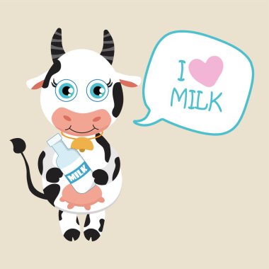 Parmak izi el çizimi, çiçek tacındaki şirin bir ineğin vektör çizimi. Vektör İllüstrasyonu.