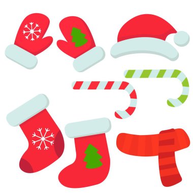 Noel dekoratif elementlerinin çizgi film simgelerini yazdır.