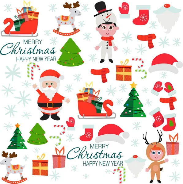 Elle çizilmiş Mutlu Noeller Koleksiyonları. Vektör İllüstrasyonu.