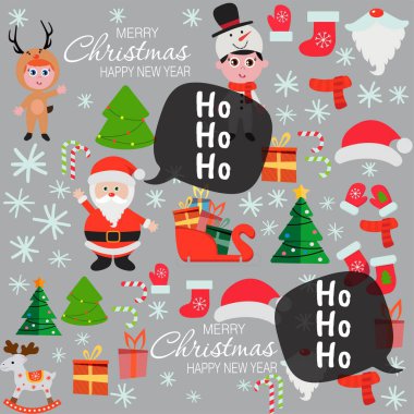 Elle çizilmiş Mutlu Noeller Koleksiyonları. Vektör İllüstrasyonu.