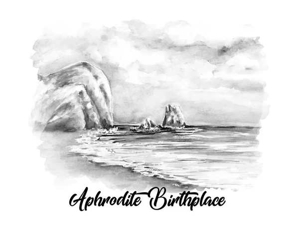 Aquarelle Painting Aphrodite Birthplace Illustration — стокове фото