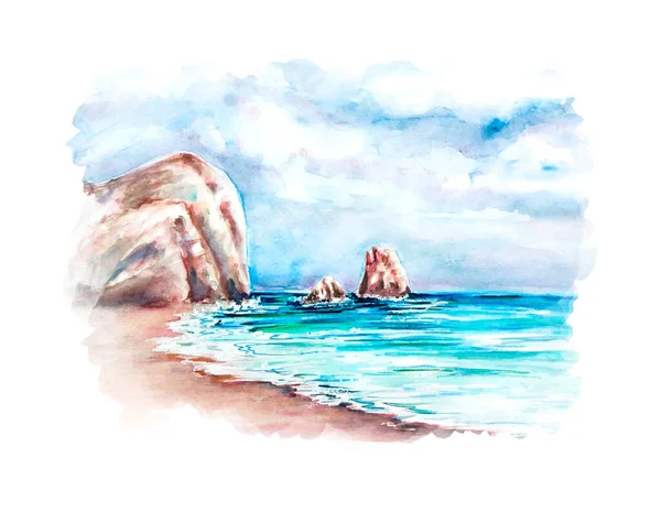 Aquarelle Painting Aphrodite Birthplace Illustration — Stock Photo, Image