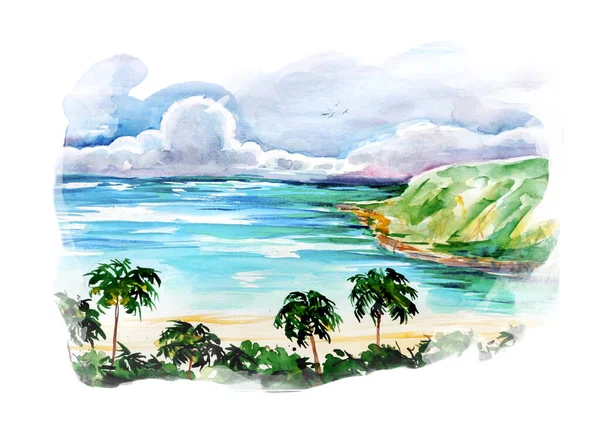 Aquarelle Set Seaside Sketch Art Background Illustration — Stock Photo, Image