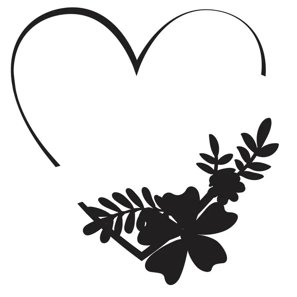 Coeur Imprimé Avec Fleurs Silhouette Illustration Vectorielle — Image vectorielle