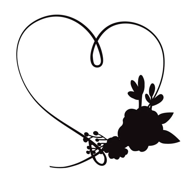 Coeur Imprimé Avec Fleurs Silhouette Illustration Vectorielle — Image vectorielle