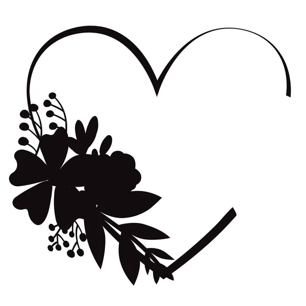 Imprimir Corazón Con Flores Silueta Ilustración Vectorial — Vector de stock