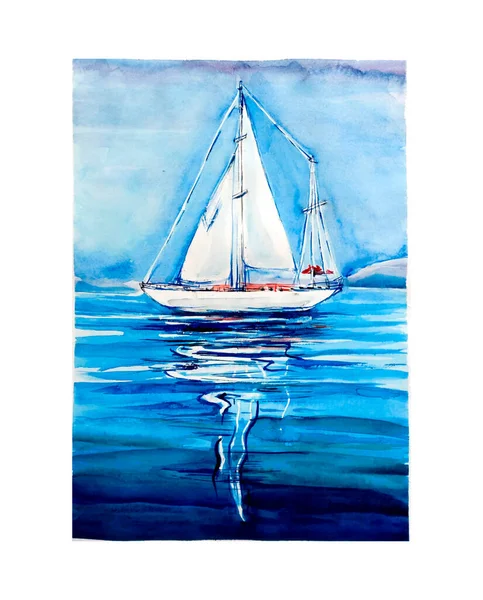 Samling Aquarelle Målning Yacht Cypern Illustration Konst — Stockfoto