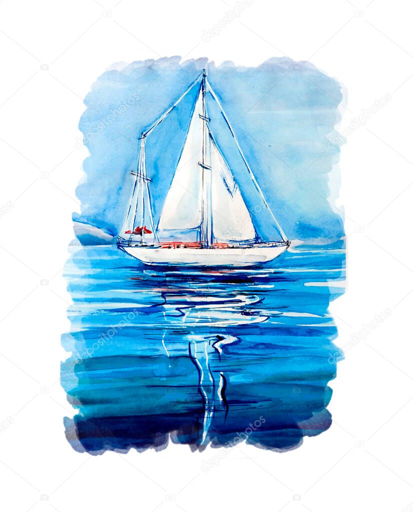  Collection Aquarelle painting of yacht. Cyprus, illustration art.
