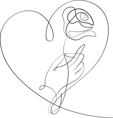 El çizimi siluet arka plan. Çiçekli taşıyıcı kalp. Tasarım elementi.