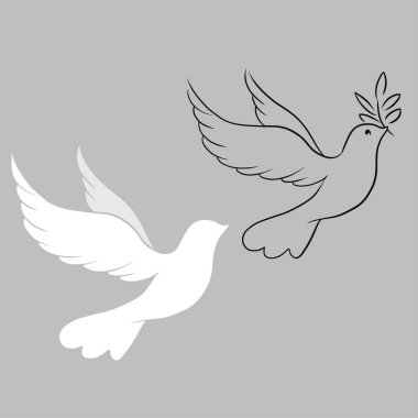 El çizimi siluet arka plan koleksiyonu. Vektör güvercin. Tasarım elementi.