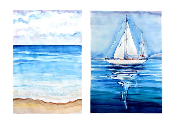 Colección Aquarelle Pintura Playa Dibujo Mano Ilustración Arte — Foto de Stock