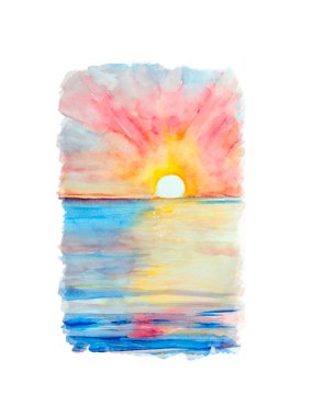  Deniz kenarındaki Aquarelle tablosu koleksiyonu. El çizimi, çizim sanatı.
