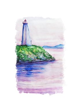  Deniz kenarındaki Aquarelle tablosu koleksiyonu. El çizimi, çizim sanatı.