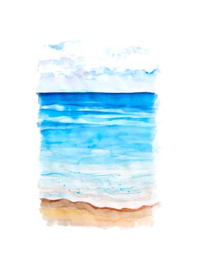  Deniz kenarındaki Aquarelle tablosu koleksiyonu. El çizimi, çizim sanatı.