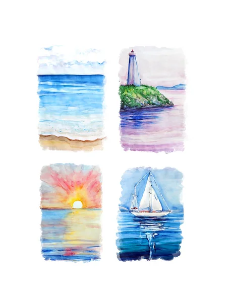 Colección Aquarelle Pintura Playa Dibujo Mano Ilustración Arte — Foto de Stock