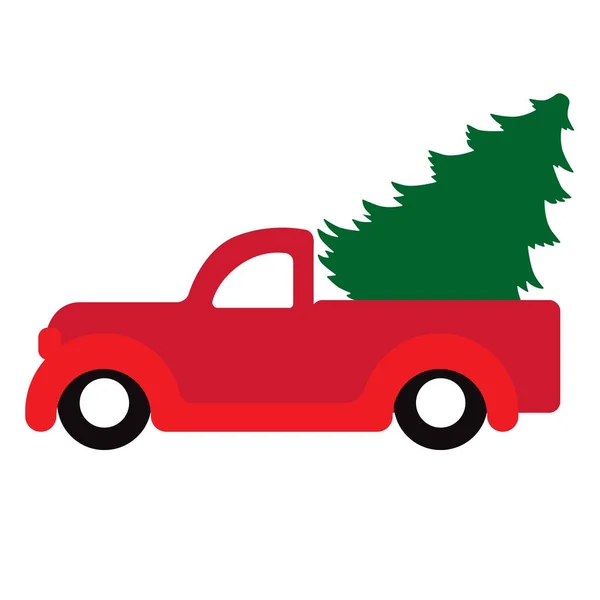 Imprimir Mão Desenho Feliz Carro Natal Com Árvore Ilustração Dos — Vetor de Stock