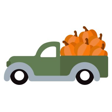 Print Hand-drawing Welcome Fall Funny Art. Vector cartoon car with pumpkin. clipart