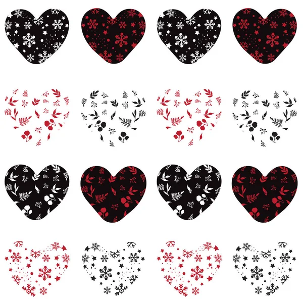 Print Hand Drawing Silhouette Background Collection Vector Heart Floral Themed — Stock Vector