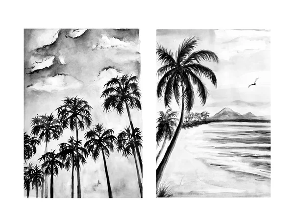 Collection Aquarelle Painting Seaside Hand Drawing Illustration Art — Stock Photo, Image