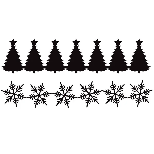 Drucken Handzeichnen Silhouette Weihnachtsbaum Vektorkiefer Schneeflocke Element Für Design — Stockvektor