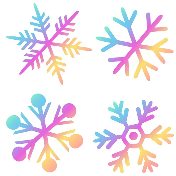 打印手绘轮廓背景集合 有彩虹装饰的矢量雪花 设计要素 — 图库矢量图片