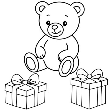 Oyuncak ayının hediyeli siyah beyaz çizimi