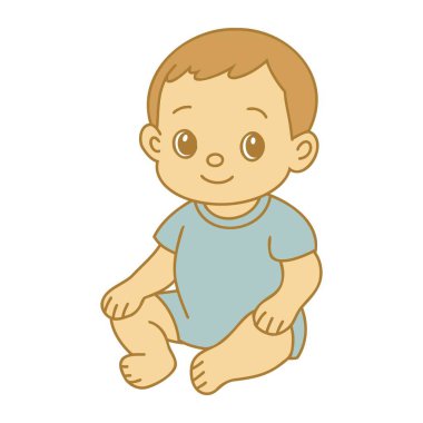 Büyük mavi gözleri ve kahverengi saçları olan sevimli bir erkek bebek.