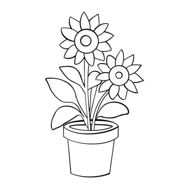 Yaprakları ve çiçek vektör çizimi olan sevimli çiçek bahçesi.