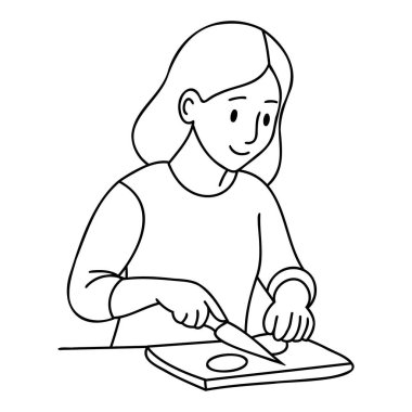 line art of young a woman cooking food