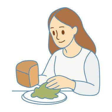 Kadın peynir vektörüyle ekmek yiyor.