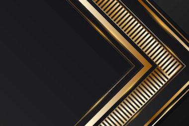 Altın Açı Çizgili ve Zarif Parlak Efektli Siyah Lüks bir arka plan. Gala, Reklamlar, Banner, Web Sitesi, Poster, Kapak İçin Özet Tasarım. Özet Siyah ve Altın Lüks Arkaplan