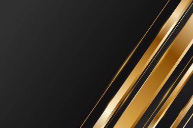 Luxury Black Background with Golden Diagonal Stripes. Elegant Premium Abstract Backdrop for Cover, Poster, Ads, Banner, Website, Presentations. Luxury Background with Shiny Metallic Lines