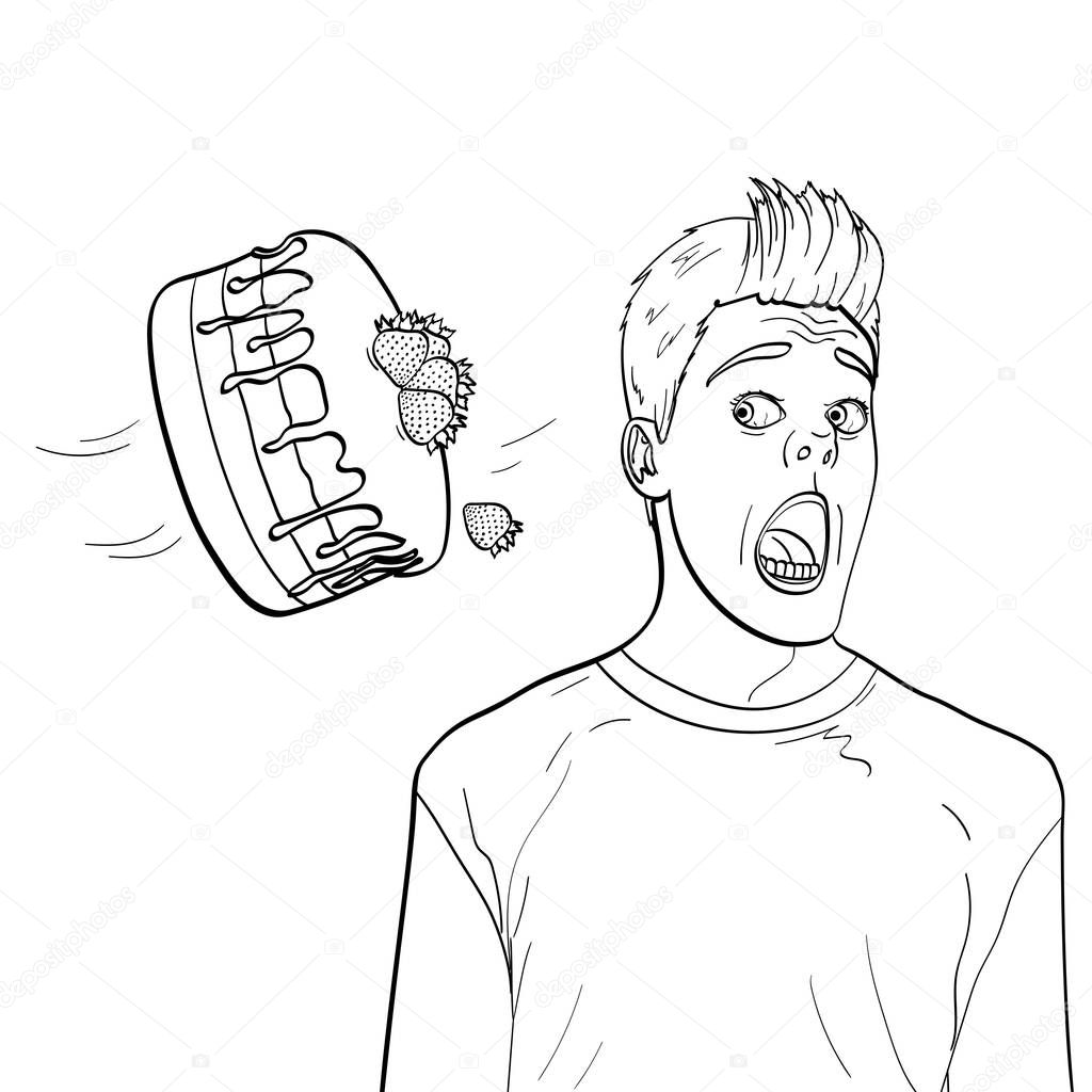Cake Is Thrown In Man Face Vector Illustration Children And Adult Coloring Black Lines White Background Premium Vector In Adobe Illustrator Ai Ai Format Encapsulated Postscript Eps Eps Format