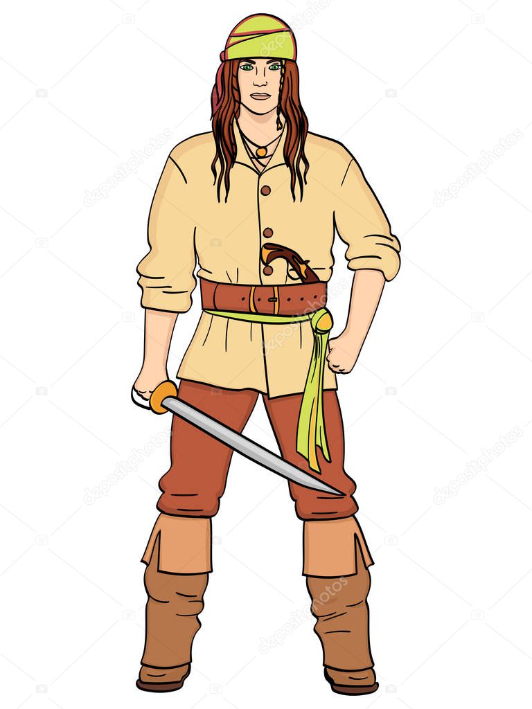 A man is a pirate, a sailor. Vector, Imitation comic style. Isolated object on white background