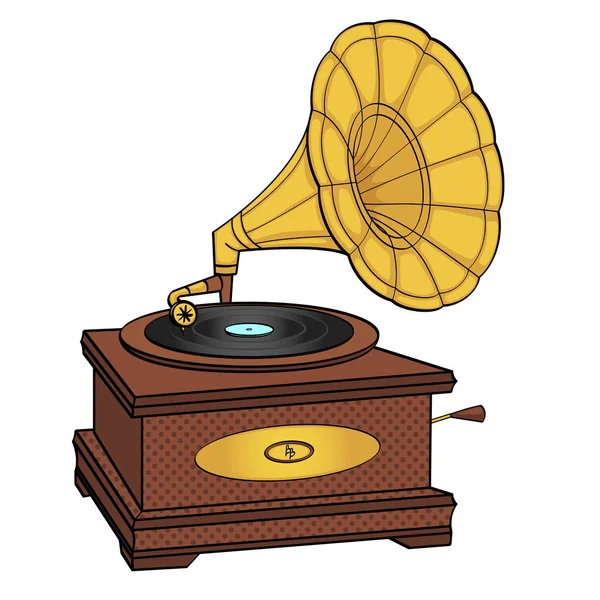 Gramophone bande dessinée pop art style rétro vecteur. objet isolé sur fond blanc — Image vectorielle