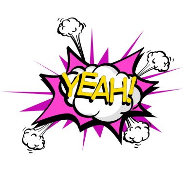 Evet, renkli konuşma balonu ve patlamalar pop sanat tarzı. Tasarım çizgi roman unsurları. Vektör nesnesi üzerinde beyaz izole