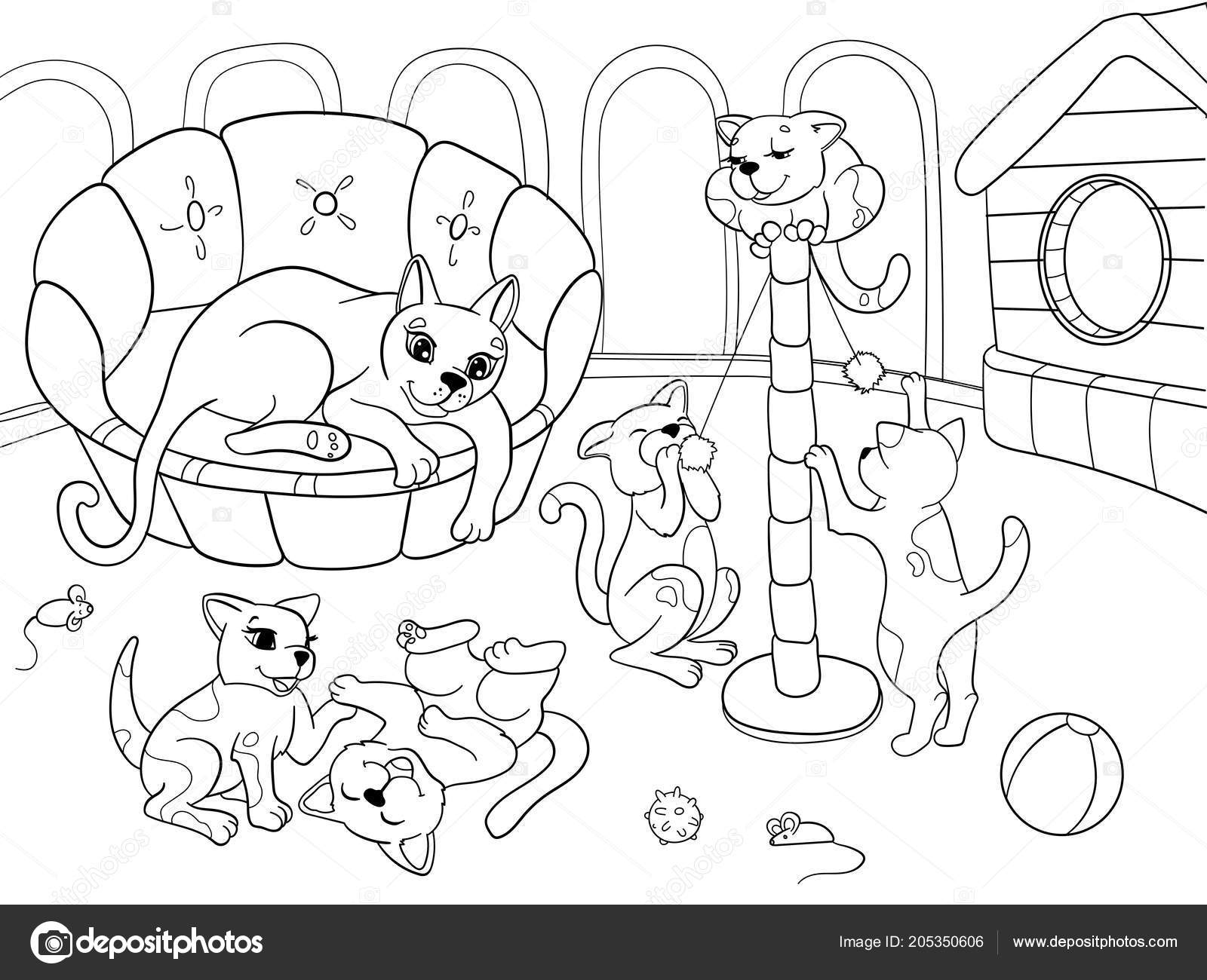 Imágenes Familia De Gatos Dibujo Para Niños Colorear Familia De