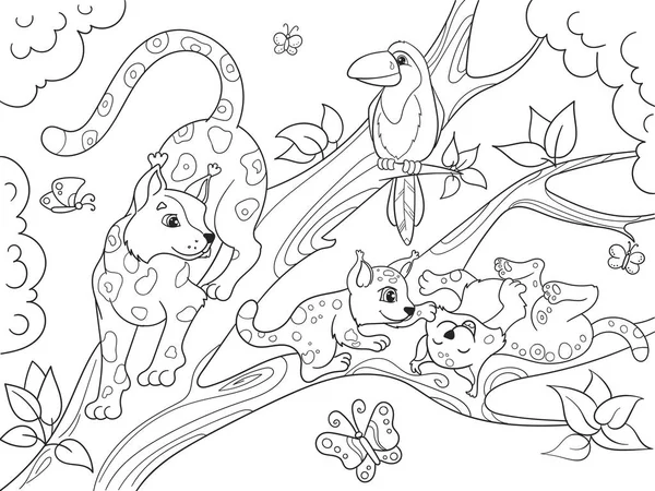Crianças colorir livro banda desenhada família de leopardos na natureza . — Fotografia de Stock