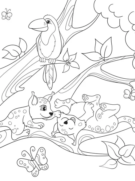 Gyermek színező könyv rajzfilm család a leopárdok, a természet. — Stock Fotó