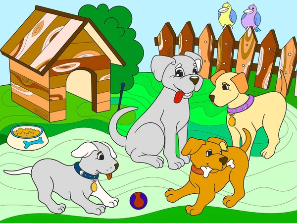 Kinder Farbbuch Cartoon Familie über die Natur. Mutter Hund und Welpen Kinder — Stockvektor