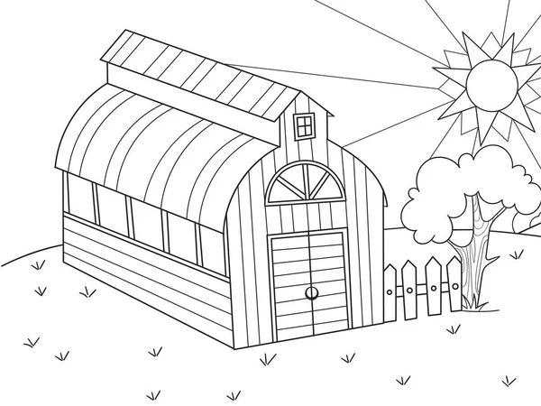 L'emplacement de l'agriculture. Hangar pour la nourriture des animaux. Une grange. Grille d'un livre à colorier, un dessin animé pour enfants — Photo