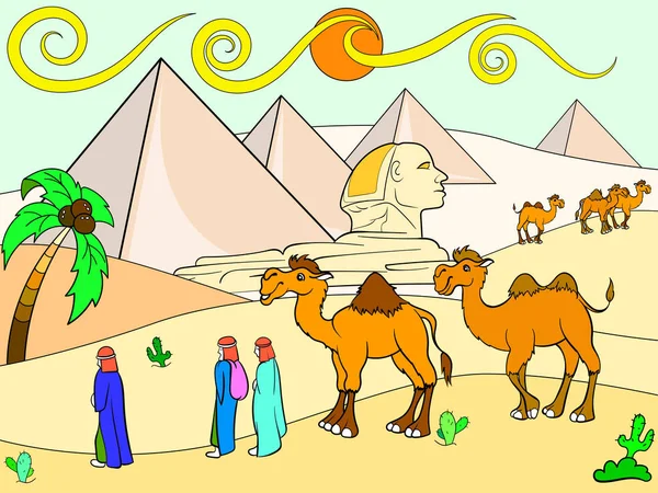 Niños color raster paisaje de Egipto con las pirámides —  Fotos de Stock
