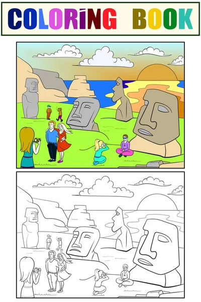 Easter Island excursions coloring, color, black and white raster — Stock Photo, Image