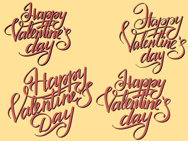 Zestaw Happy Valentines Day typograficzne literowanie na białym tle na retro kolor. ciemno czerwonymi literami — Zdjęcie stockowe