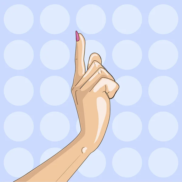 Woman point finger gesture pop art raster illustration. Retro style. Comic book style imitation