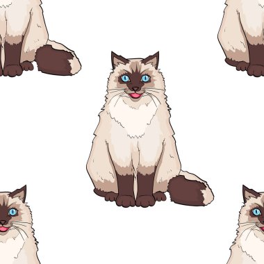çocuklar için seamless modeli nesne beyaz arka plan üzerinde çizgi film. Pet Siyam kedisi veya Sibirya renk Neva maskeli balo. Vektör