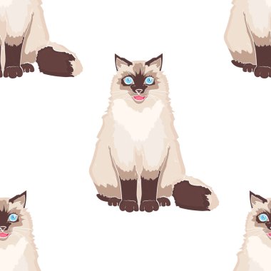 çocuklar için seamless modeli nesne beyaz arka plan üzerinde çizgi film. Pet Siyam kedisi veya Sibirya renk Neva maskeli balo. Vektör