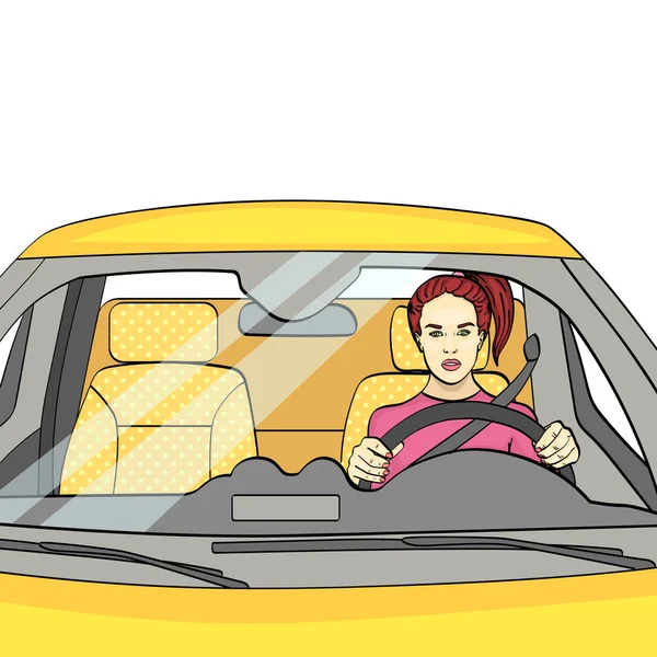 Isoliertes Objekt auf weißem Hintergrund. die Frau am Steuer, das Auto. Vektor — Stockvektor
